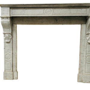 Cheminée au corbeau, époque Napoléon III, marbre blanc, XIX siècle