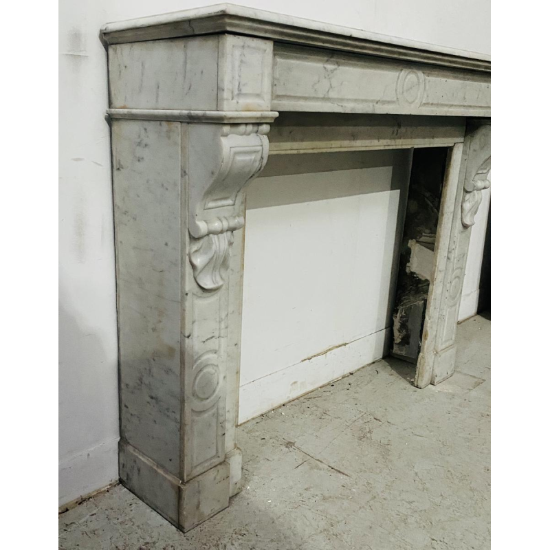 Open haard met consoles, periode Napoleon III, wit marmer, 19e eeuw