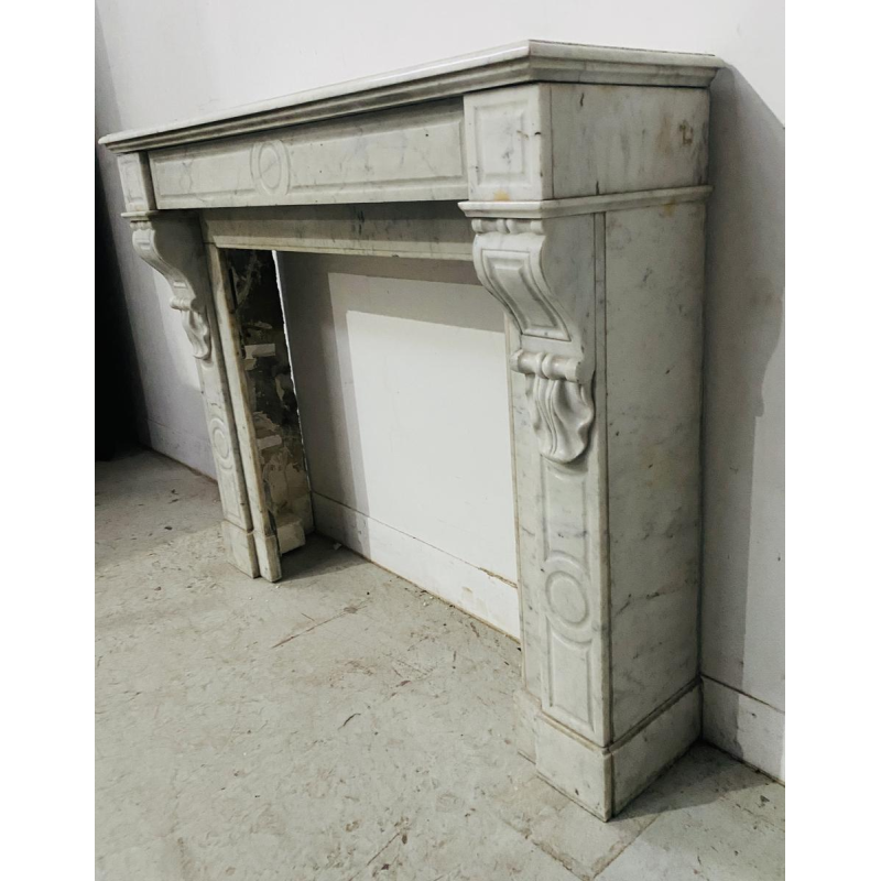 Corbel fireplace, Napoleon III period, white marble, 19th century