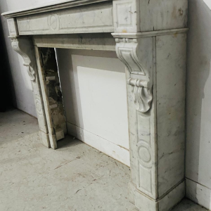 Corbel fireplace, Napoleon III period, white marble, 19th century