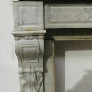 Open haard met consoles, periode Napoleon III, wit marmer, 19e eeuw
