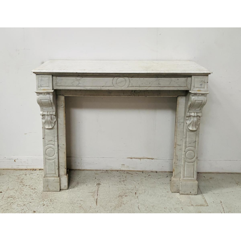 Corbel fireplace, Napoleon III period, white marble, 19th century