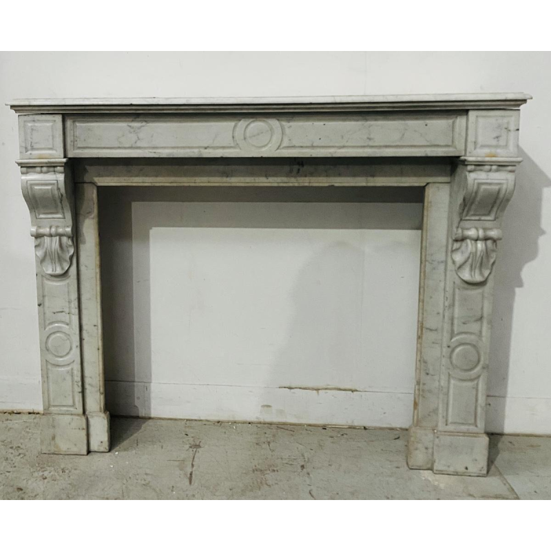Open haard met consoles, periode Napoleon III, wit marmer, 19e eeuw