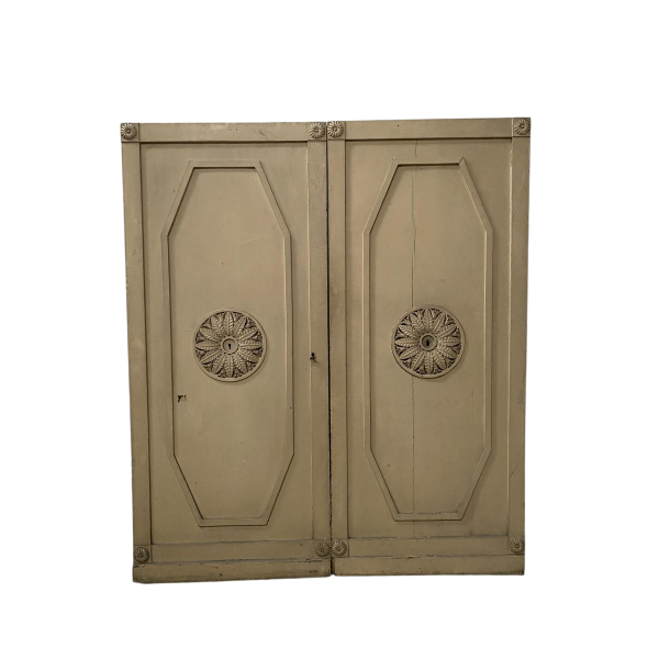 Pair of single-sided doors with molded panels in solid fir, 19th century