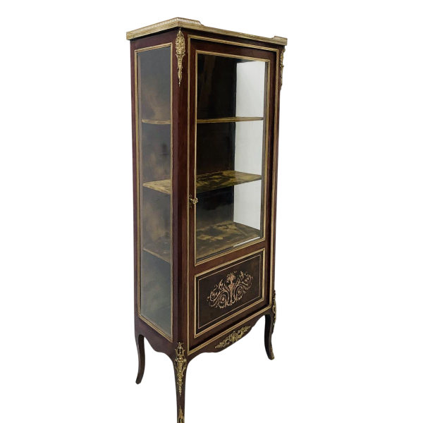 Napoleon III period display cabinet in mahogany and bronze, marquetry, 19th century