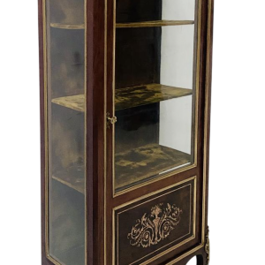 Vitrine d'époque Napoléon III en acajou et bronze, marqueteries, XIXe siècle