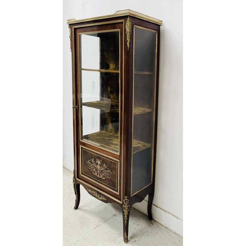 Napoleon III period display cabinet in mahogany and bronze, marquetry, 19th century