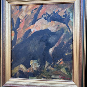 Milo Dardenne “De hond die door het everzwijn werd geslingerd”, olieverfschilderij op canvas