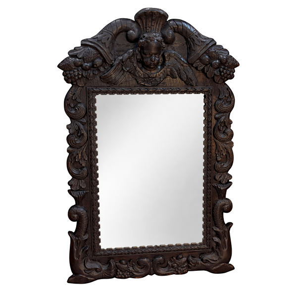 Decoratieve spiegel met putto en dolfijnen - Frankrijk of Duitsland - 18e eeuw