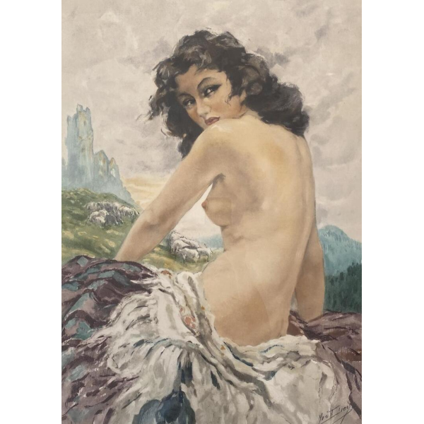 Yves Diey par Ducher et Mathieu à Paris "Femme nue" lithographie sur papier, copyright 1942