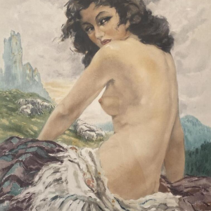 Yves Diey par Ducher et Mathieu à Paris "Femme nue" lithographie sur papier, copyright 1942