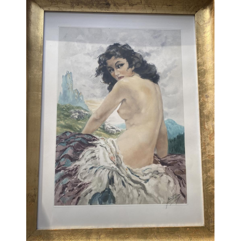 Yves Diey door Ducher en Mathieu in Parijs "Naakte vrouw", lithografie op papier, copyright 1942