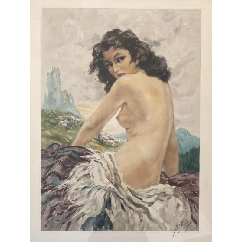 Yves Diey by Ducher and Mathieu in Paris "Nude Woman" lithograph on paper, copyright 1942