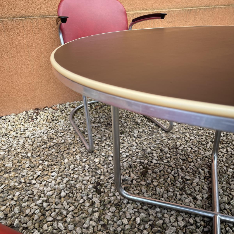 WILLEM HENDRIK GISPEN, gedekte tafel 3 fauteuils 413 slede Art Deco Bauhaus, stalen buisstructuur, ca 1930