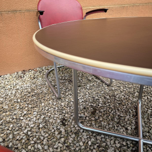 WILLEM HENDRIK GISPEN, gedekte tafel 3 fauteuils 413 slede Art Deco Bauhaus, stalen buisstructuur, ca 1930