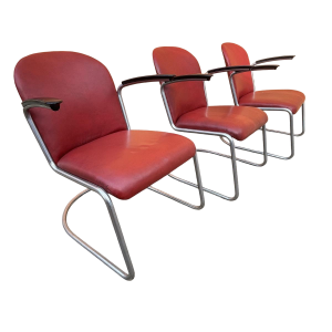 WILLEM HENDRIK GISPEN, set van 3 Art Deco modernistische fauteuils, 413-stijl, cantilever frame van stalen buizen, Bauhaus-desig
