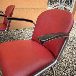 WILLEM HENDRIK GISPEN, set van 3 Art Deco modernistische fauteuils, 413-stijl, cantilever frame van stalen buizen, Bauhaus-desig