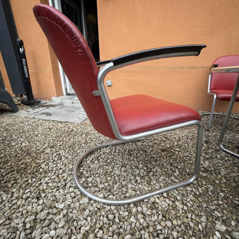 WILLEM HENDRIK GISPEN, set van 3 Art Deco modernistische fauteuils, 413-stijl, cantilever frame van stalen buizen, Bauhaus-desig