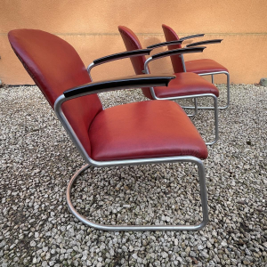 WILLEM HENDRIK GISPEN, set of 3 Art Deco modernist armchairs, 413 style, cantilever steel tube frame, Bauhaus design, 1930s