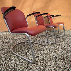 WILLEM HENDRIK GISPEN, set van 3 Art Deco modernistische fauteuils, 413-stijl, cantilever frame van stalen buizen, Bauhaus-desig