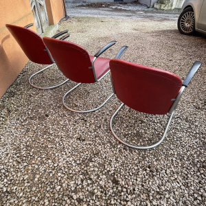 WILLEM HENDRIK GISPEN, set de 3 fauteuils 413 Art Déco moderniste, structure cantilever tube d'acier, design Bauhaus 1930s