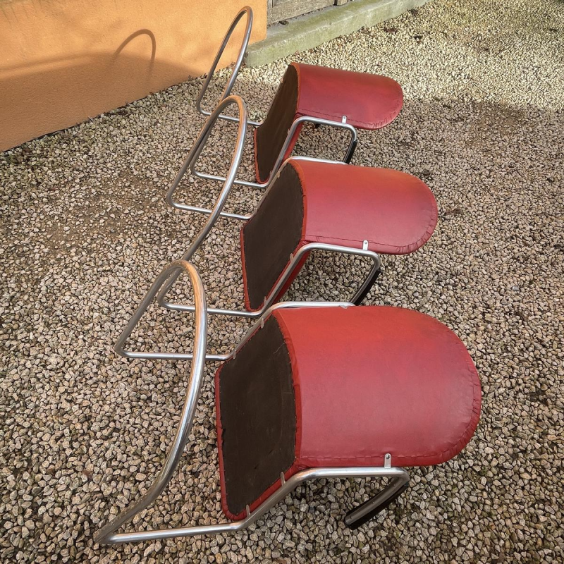 WILLEM HENDRIK GISPEN, set de 3 fauteuils 413 Art Déco moderniste, structure cantilever tube d'acier, design Bauhaus 1930s