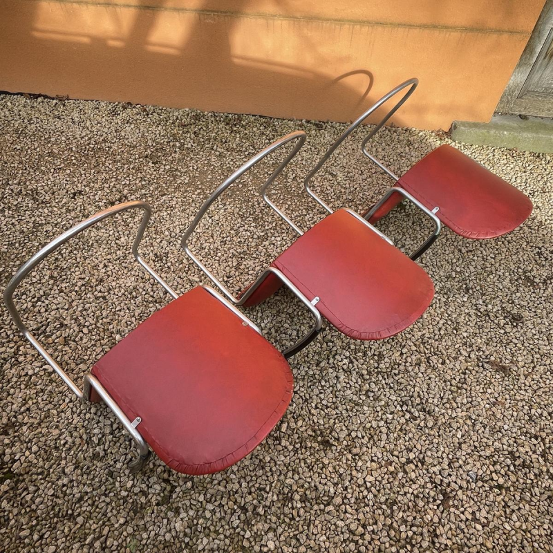 WILLEM HENDRIK GISPEN, set van 3 Art Deco modernistische fauteuils, 413-stijl, cantilever frame van stalen buizen, Bauhaus-desig