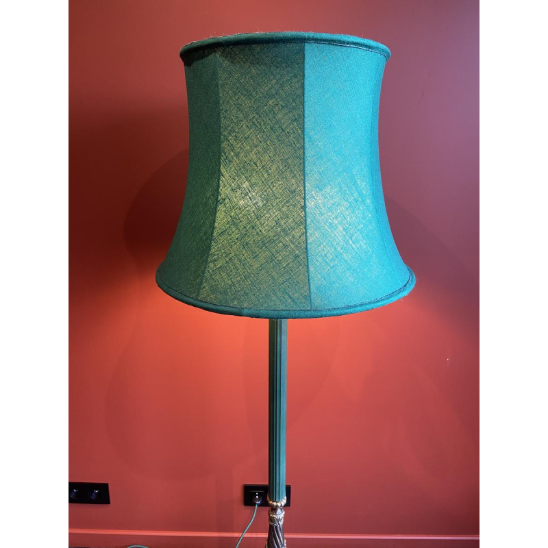 Classic bronze floor lamp, Ashoka Silk lampshade, stretched fabric lined with China Habotai silk