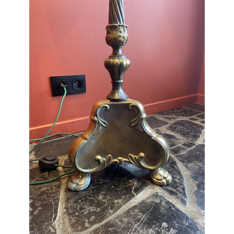 Classic bronze floor lamp, Ashoka Silk lampshade, stretched fabric lined with China Habotai silk