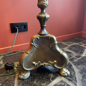 Classic bronze floor lamp, Ashoka Silk lampshade, stretched fabric lined with China Habotai silk