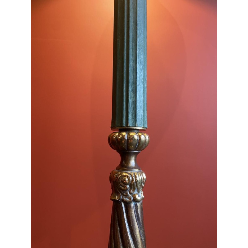 Classic bronze floor lamp, Ashoka Silk lampshade, stretched fabric lined with China Habotai silk
