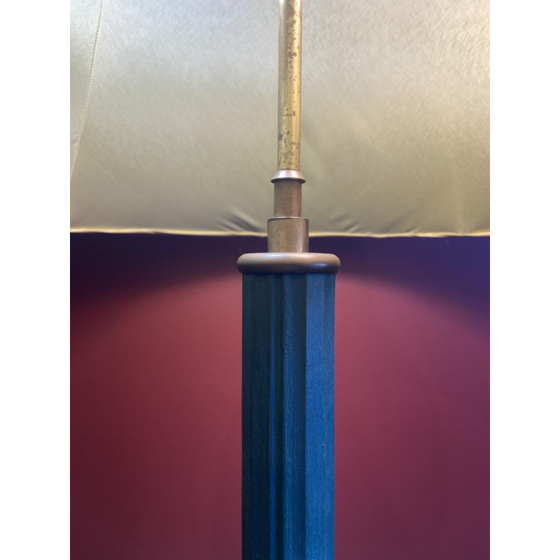 Lampadaire en bronze classique, abat-jour en soie Ashoka Silk, tissu tendu doublé soie China Habotai