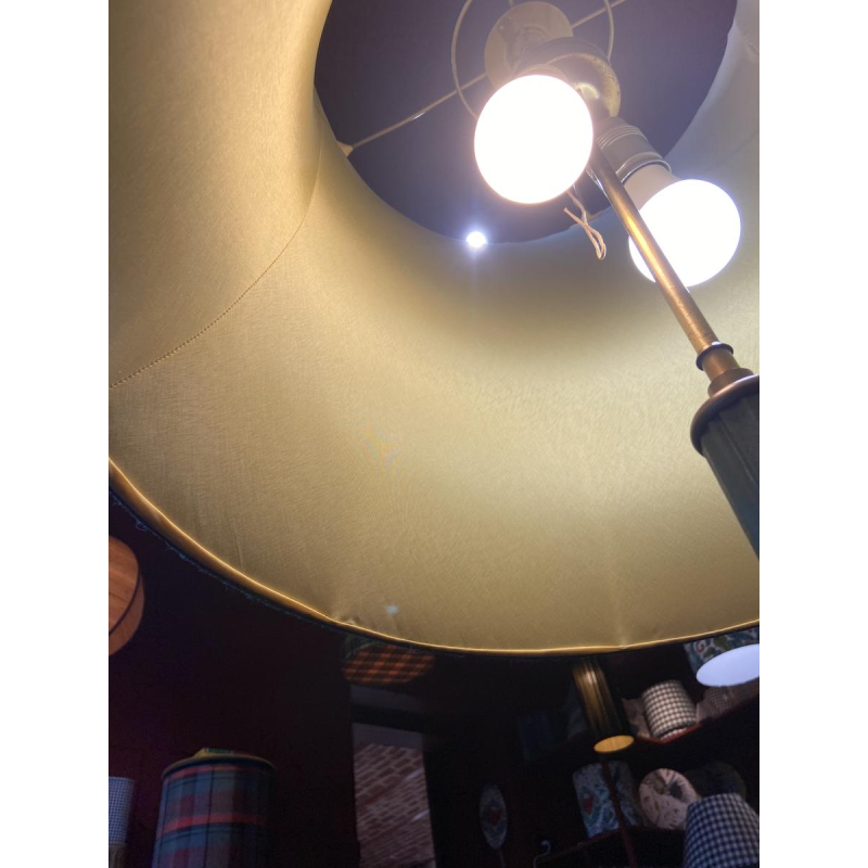 Classic bronze floor lamp, Ashoka Silk lampshade, stretched fabric lined with China Habotai silk