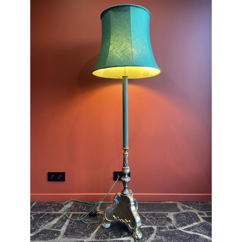 Classic bronze floor lamp, Ashoka Silk lampshade, stretched fabric lined with China Habotai silk