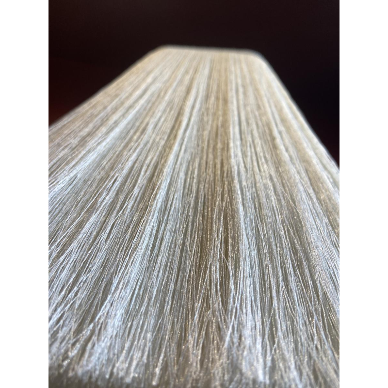 Table lamp, beige marble stucco base, Houles fringed lampshade, contemporary handcrafted work