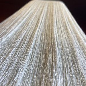 Table lamp, beige marble stucco base, Houles fringed lampshade, contemporary handcrafted work