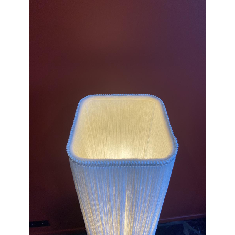 Table lamp, beige marble stucco base, Houles fringed lampshade, contemporary handcrafted work