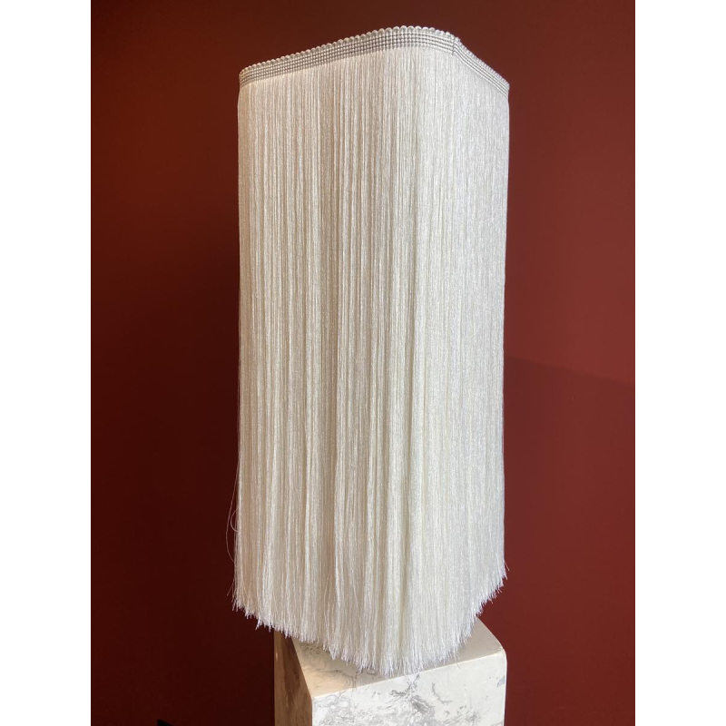 Table lamp, beige marble stucco base, Houles fringed lampshade, contemporary handcrafted work