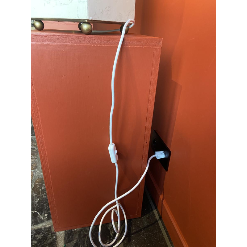 Table lamp, beige marble stucco base, Houles fringed lampshade, contemporary handcrafted work