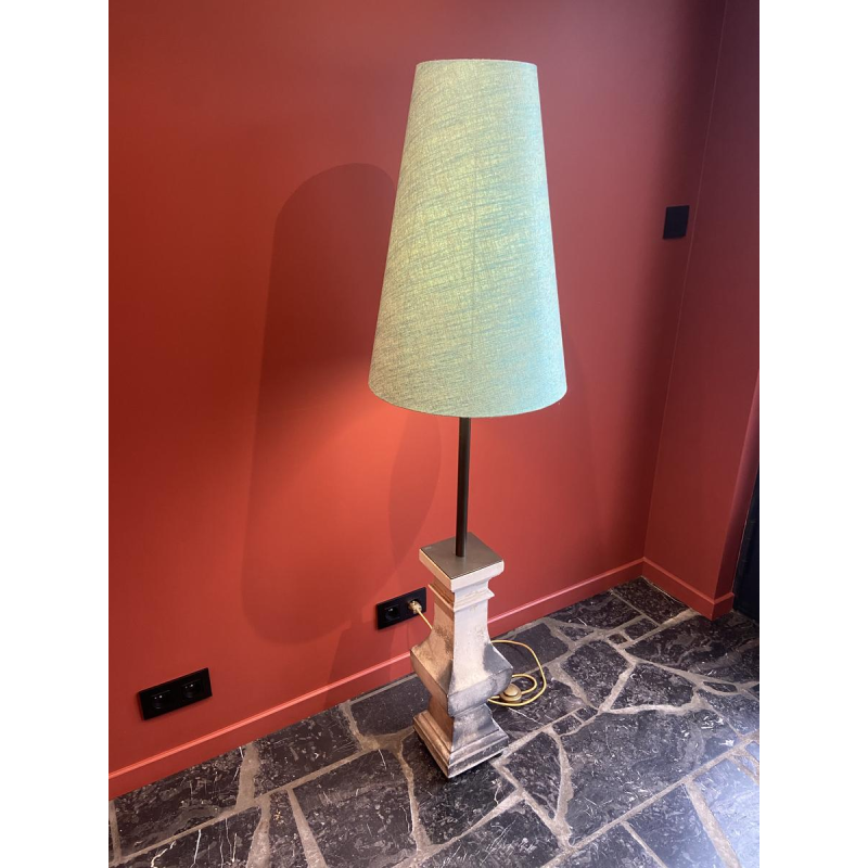 "Column Balustrade" table lamp in terracotta, Ashoka Silk lampshade, handcrafted