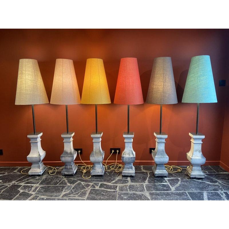 "Column Balustrade" table lamp in terracotta, Ashoka Silk lampshade, handcrafted