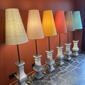 "Column Balustrade" table lamp in terracotta, Ashoka Silk lampshade, handcrafted