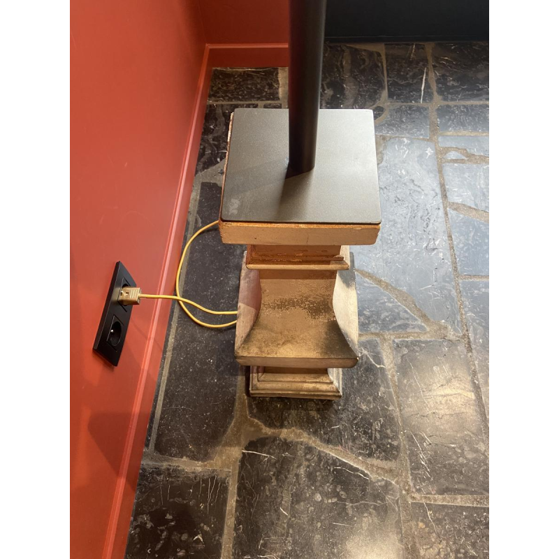 "Column Balustrade" table lamp in terracotta, Ashoka Silk lampshade, handcrafted