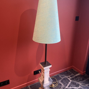 "Column Balustrade" table lamp in terracotta, Ashoka Silk lampshade, handcrafted