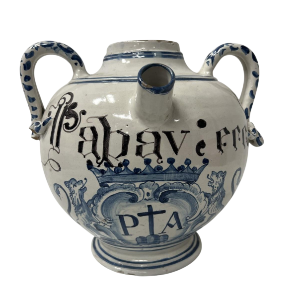 Blue and white earthenware vase with handles, 19th century