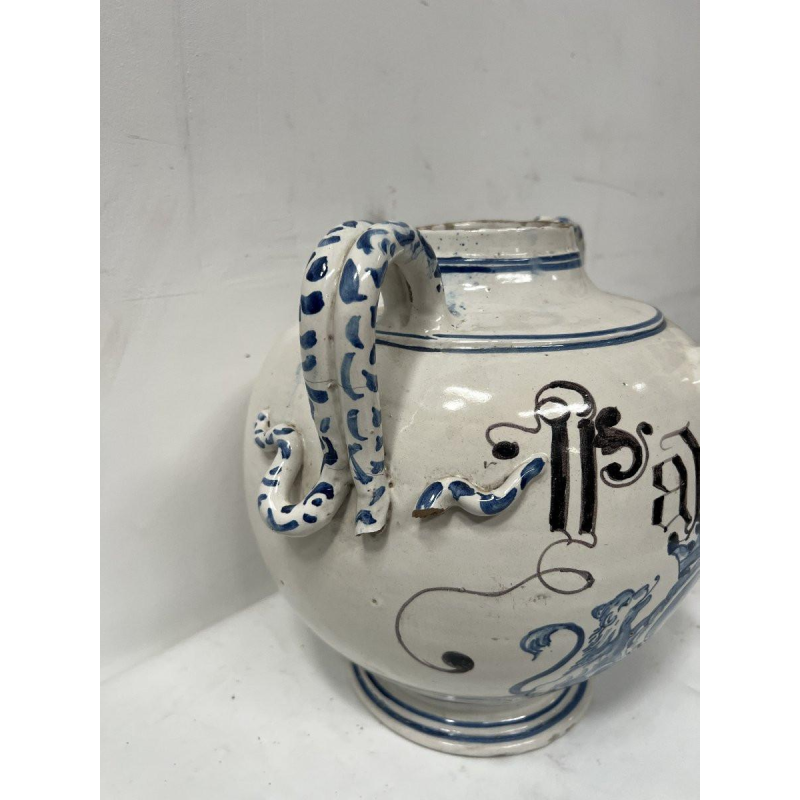 Blue and white earthenware vase with handles, 19th century
