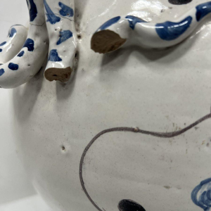 Blue and white earthenware vase with handles, 19th century