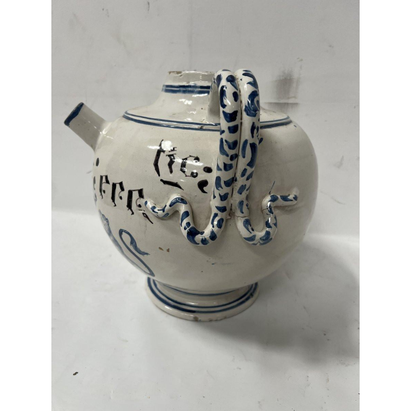 Blue and white earthenware vase with handles, 19th century