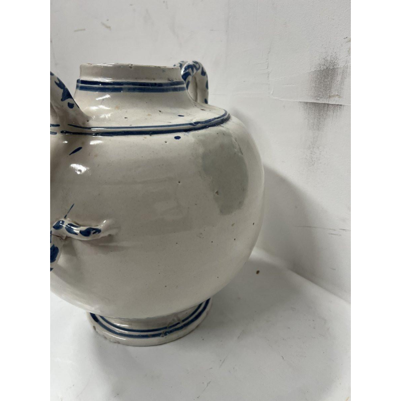 Blue and white earthenware vase with handles, 19th century