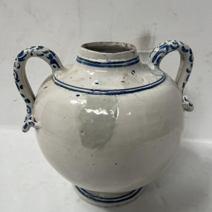 Blue and white earthenware vase with handles, 19th century